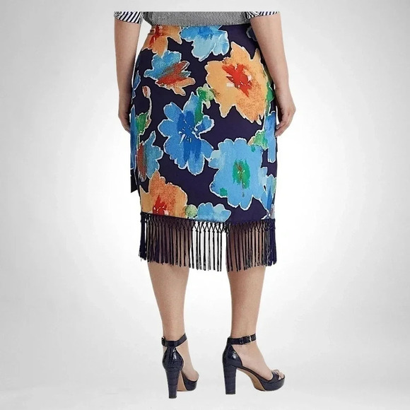 Lauren Ralph Lauren Plus Size Faux-Wrap Tropical Skirt Navy FLORAL sizes VARIOUS - Picture 5 of 9